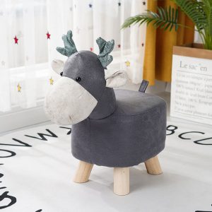 Children Bench Deer Character Round Ottoman Stool Soft Small Comfy Seat Home Decor