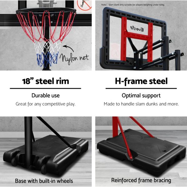 Everfit 3.05M Basketball Hoop Stand System Ring Portable Net Height Adjustable – Black