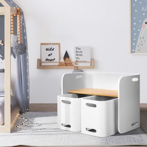 3 PC Nordic Kids Table Chair Set Beige Desk Activity Compact Children