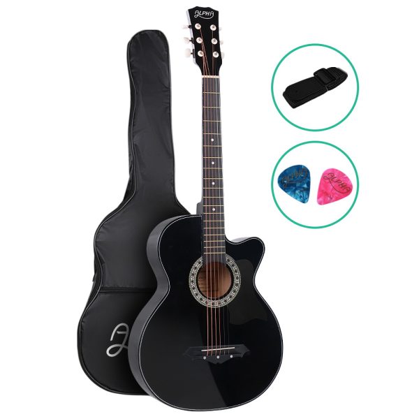 ALPHA 38 Inch Wooden Acoustic Guitar – 34″ Black