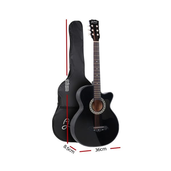 ALPHA 38 Inch Wooden Acoustic Guitar – 34″ Black
