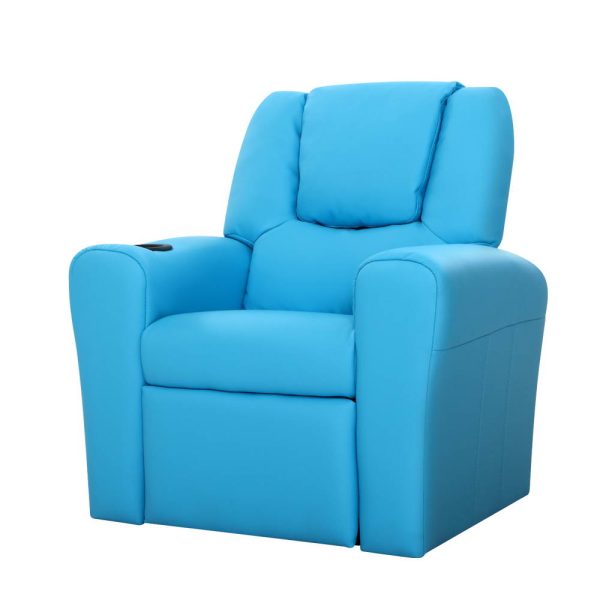 Keezi Kids Recliner Chair PU Leather Sofa Lounge Couch Children Armchair – Blue