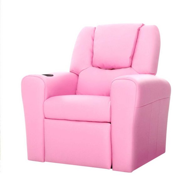 Keezi Kids Recliner Chair PU Leather Sofa Lounge Couch Children Armchair – Pink