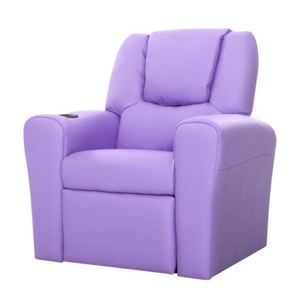 Keezi Kids Recliner Chair PU Leather Sofa Lounge Couch Children Armchair – Purple