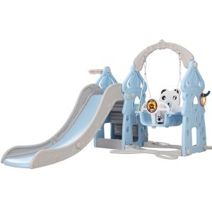 Kids Slide Swing Set Basketball Hoop Rings Outdoor Playground 170cm Blue