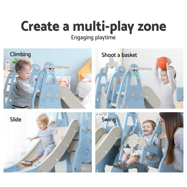 Keezi Kids Slide 170cm Extra Long Swing Basketball Hoop Toddlers PlaySet – Blue