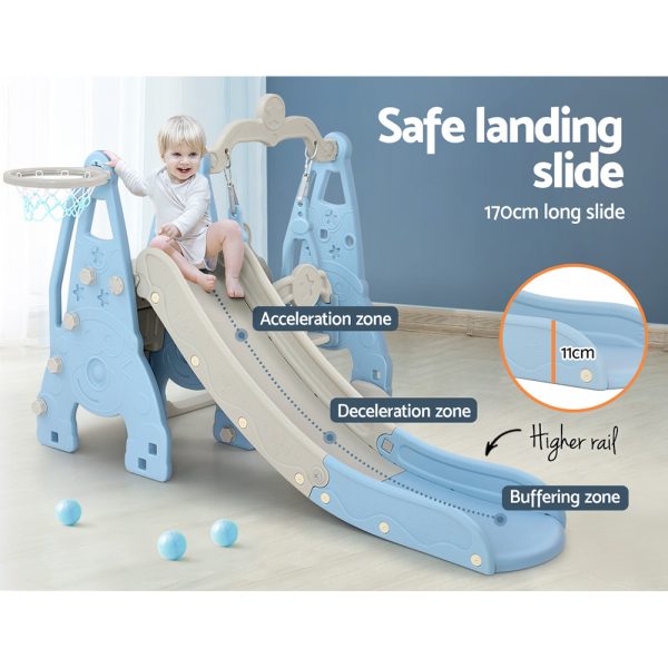 Keezi Kids Slide 170cm Extra Long Swing Basketball Hoop Toddlers PlaySet – Blue