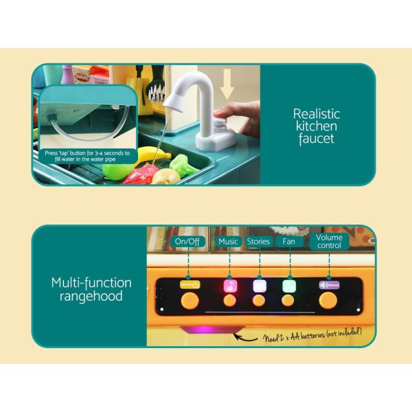 Keezi Kids Kitchen Playset Pretend Play Food Sink Cooking Utensils 73pcs