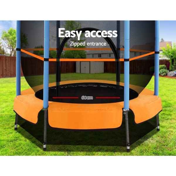 Everfit Trampoline 4.5FT Kids Trampolines Cover Safety Net Pad Ladder Gift – Orange