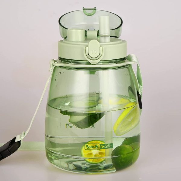 Clear Large Water Bottle Water Jug with Adjustable Shoulder Strap – Green