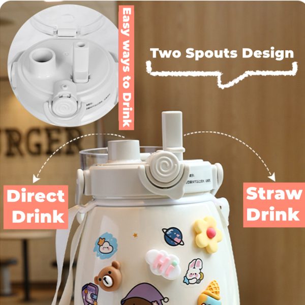 1000ml Large Water Bottle Stainless Steel Straw Water Jug with FREE Sticker Packs – Blue