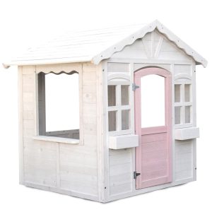 ROVO KIDS Cubby House Wooden Outdoor Playhouse Cottage Play Children Timber. – White and Pink