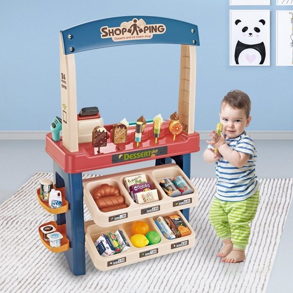 Kids Supermarket Ice Cream Cart Shop Dessert Food Pretend Role Play Set Toy Gift – Red