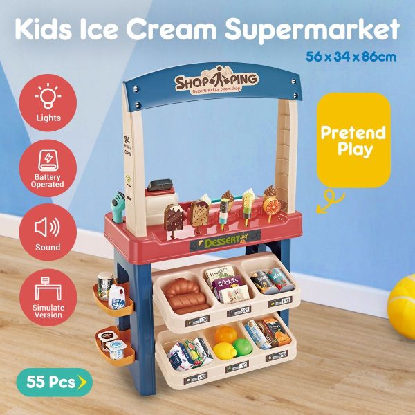 Kids Supermarket Ice Cream Cart Shop Dessert Food Pretend Role Play Set Toy Gift – Red