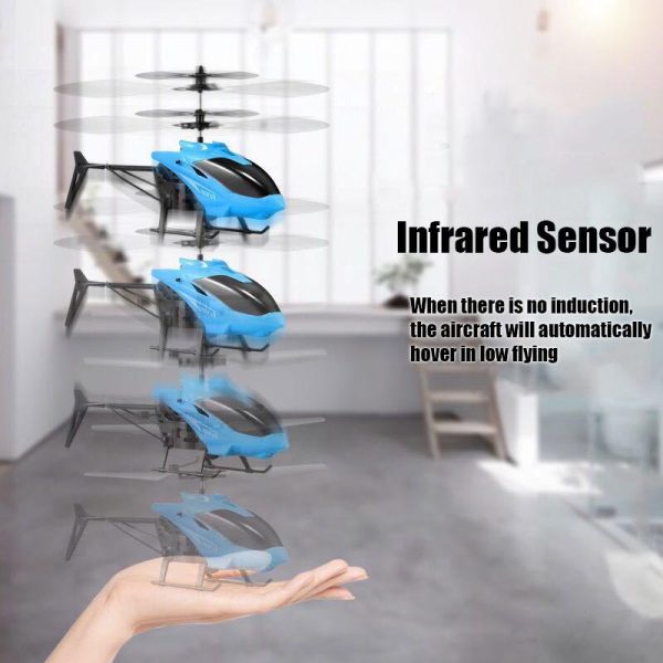 Mini RC Infrared Induction Helicopter Aircraft Drone Flashing Light Toys Christmas Gift – Blue