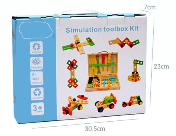 Children’s pretend play build fix wood Toolbox Toy, Carpenter Traddie Set For toddlers and kids