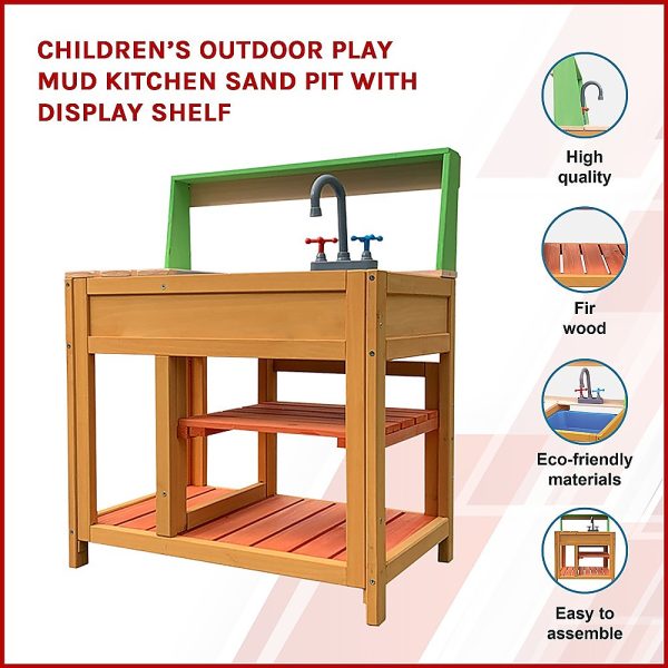 Children’s Outdoor Play Mud Kitchen Sand Pit with Display Shelf