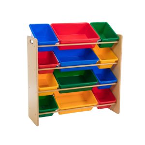 Kids Organiser Shelf Storage Rack for Toys – 12 Multicoloured Bins