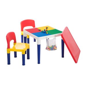 Children's 2-in-1 Building Blocks Table & Chairs Set w/ 100 Blocks