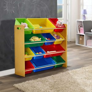 Kids Organiser Shelf Storage Rack for Toys – 12 Multicoloured Bins