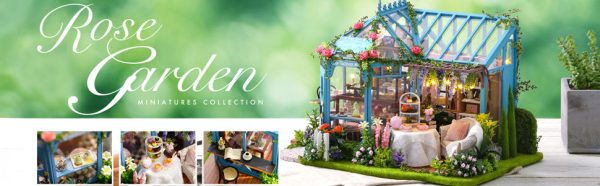 Dollhouse Miniature with Furniture Kit Plus Dust Proof and Music Movement – Rosa Garden Tea