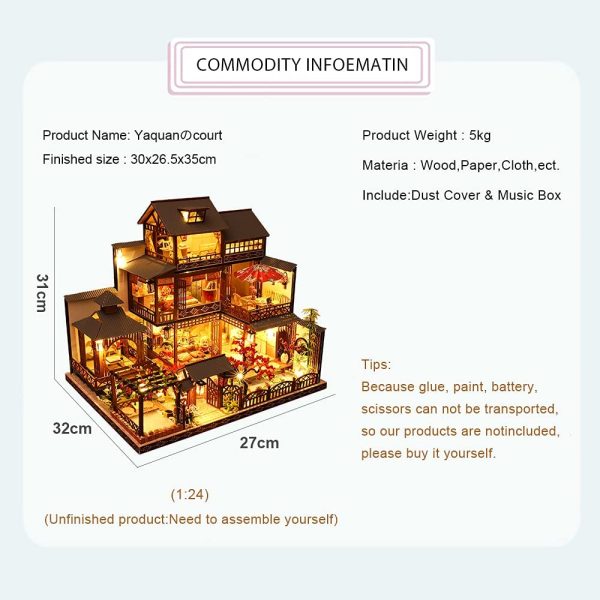 Dollhouse Miniature with Furniture Kit Plus Dust Proof and Music Movement – Giant Asia (1:24 Scale Creative Room Idea)