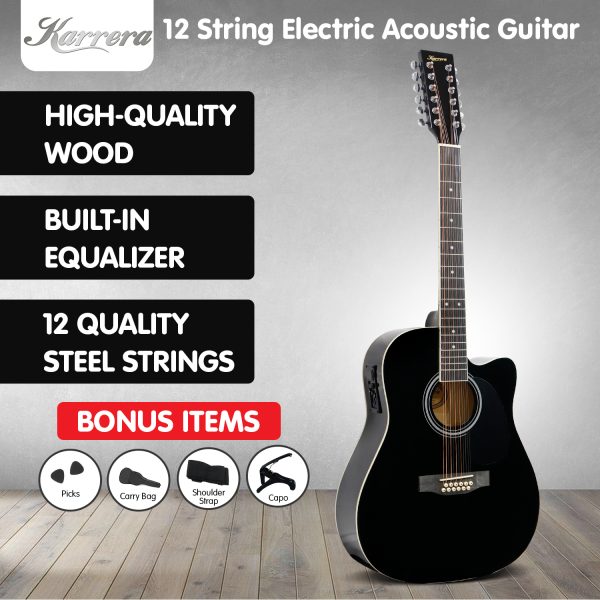 Karrera 12-String Acoustic Guitar with EQ – Black