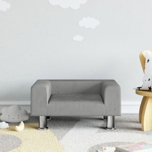 Kids Sofa Light Grey Velvet