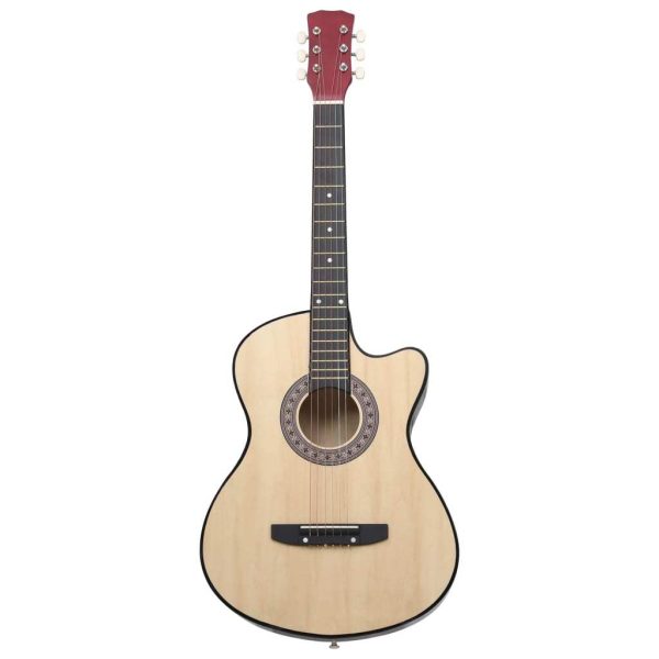 12 Piece Western Acoustic Cutaway Guitar Set with 6 Strings 38″ – Light Brown