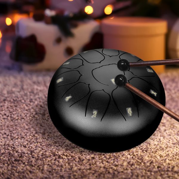 Steel Tongue Drum 10 Inch 11 Notes Handpan and drum Bag Mallet Child Gifts – Black