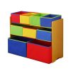 Kids Toy Box 9 Bins Storage Rack Organiser Cabinet Wooden Bookcase 3 Tier