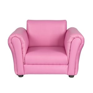 Kids Pink Couch Sofa Chair w/ Footstool in PU Leather