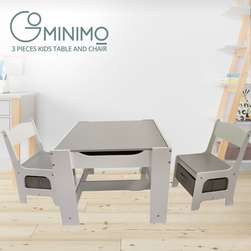 3PCS Kids Table and Chairs Set with Black Chalkboard (Grey)