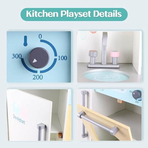 Wooden Kitchen Playset for Kids (Japanese Style Kitchen Set, Silver) EK-KP-107-MS