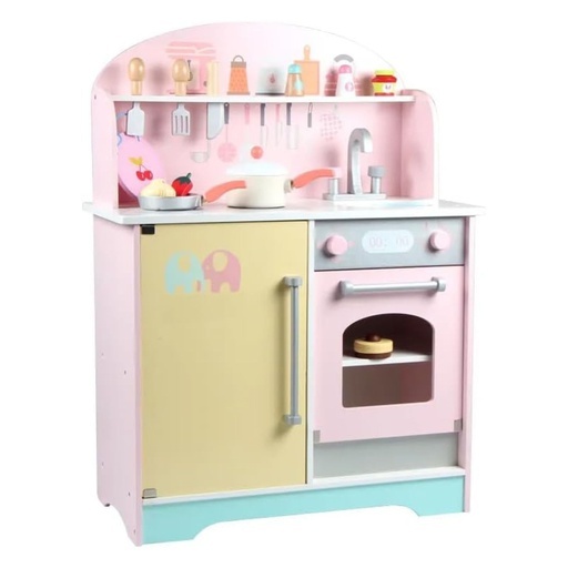 Wooden Kitchen Playset for Kids (Japanese Style Kitchen Set, Pink) EK-KP-106-MS