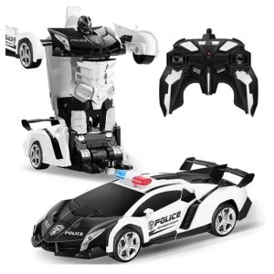 Transform Car Robot Police Car with Remote Control (White Black) GO-TCR-102-FM