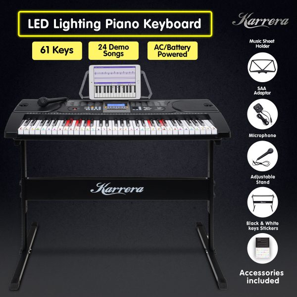 Karrera 61 Keys Electronic LED Keyboard Piano with Stand – Black