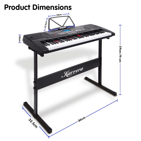 Karrera 61 Keys Electronic LED Keyboard Piano with Stand – Black