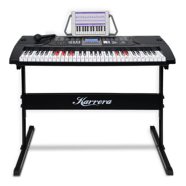 Karrera 61 Keys Electronic LED Keyboard Piano with Stand – Black