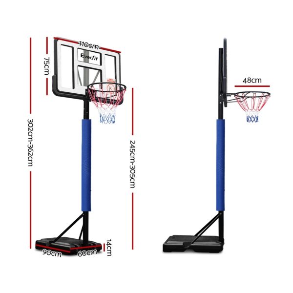 3.05M Basketball Hoop Stand System Ring Portable Net Height Adjustable – Blue