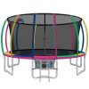 Trampoline Round Trampolines With Basketball Hoop Kids Present Gift Enclosure Safety Net Pad Outdoor – 14ft, MULTICOLOUR