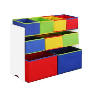 Kids Toy Box 9 Bins Storage Rack Organiser Cabinet Wooden Bookcase 3 Tier