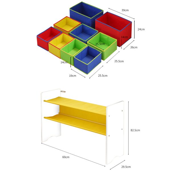 Kids Toy Box 9 Bins Storage Rack Organiser Cabinet Wooden Bookcase 3 Tier – White