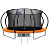 Trampoline Round Trampolines With Basketball Hoop Kids Present Gift Enclosure Safety Net Pad Outdoor – 12ft, Orange