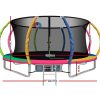 Trampoline Round Trampolines With Basketball Hoop Kids Present Gift Enclosure Safety Net Pad Outdoor – 14ft, MULTICOLOUR