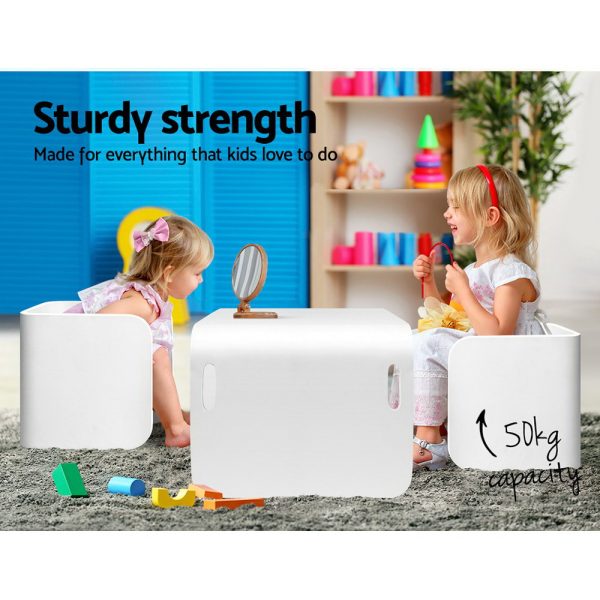 3 PC Nordic Kids Table Chair Set Beige Desk Activity Compact Children – White and Nature