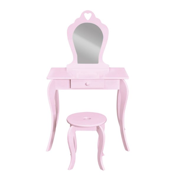 Kids Dressing Table Stool Set Vanity Mirror Princess Children Makeup Pink