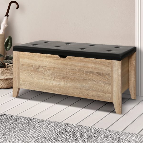 Storage Ottoman Blanket Box Leather Oak