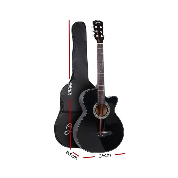 38 Inch Wooden Acoustic Guitar – 34″ Black Set