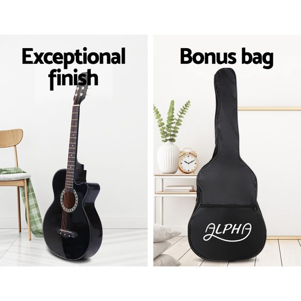 38 Inch Wooden Acoustic Guitar – 34″ Black Set